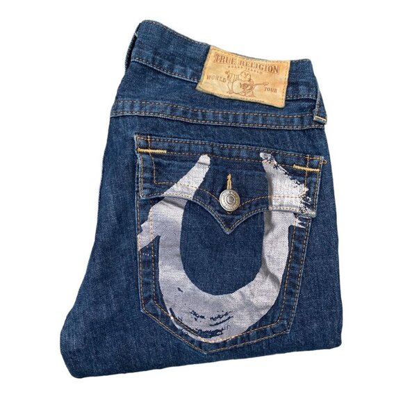 Vintage True Religion Jeans Size 34 Silver Horseshoe Blue - Picture 2 of 8